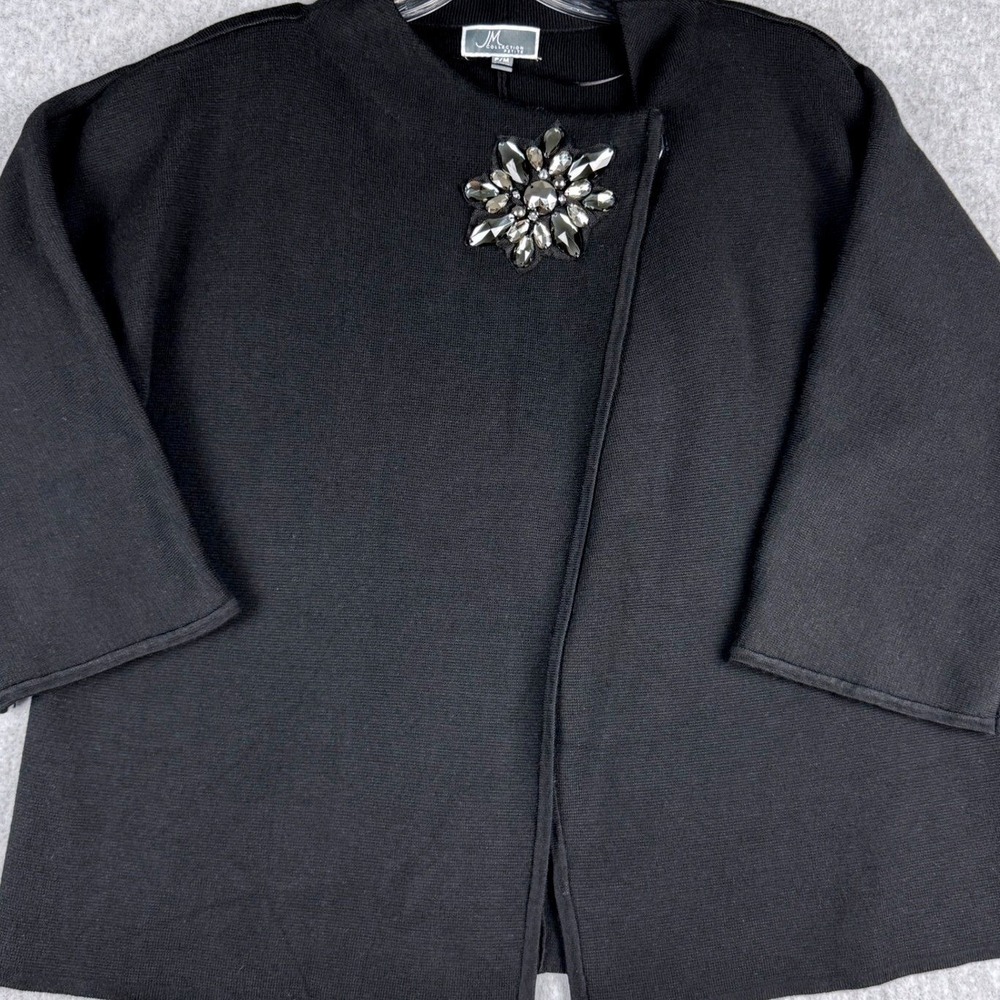JM Collection Petite M Black Cardigan Rhinestone Brooch Grandmacore Retro Glam
